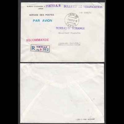 TOKYO AP.1972 Post R-Brief Bulletin de Verification-BUREAU D´ECHANGE DÜSSELDORF 