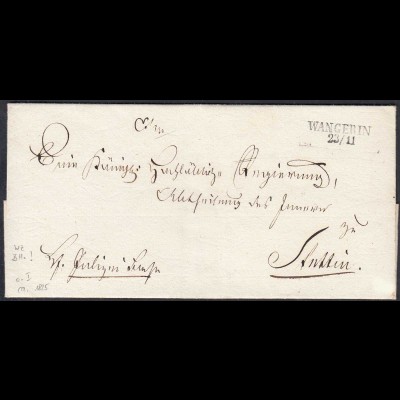 Westpommern WANGERIN (Węgorzyno) L2 ca.1825 Umschlag nach STETTIN (27352