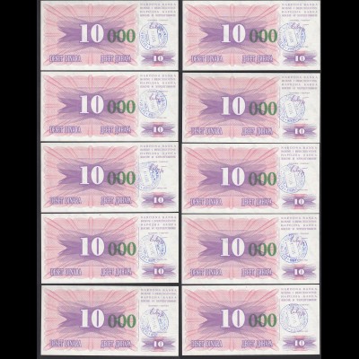BOSNIA - HERZEGOVINA 10 Stück á 10-tausend Dinara 15.10.1993 Pick 53e UNC (1) 