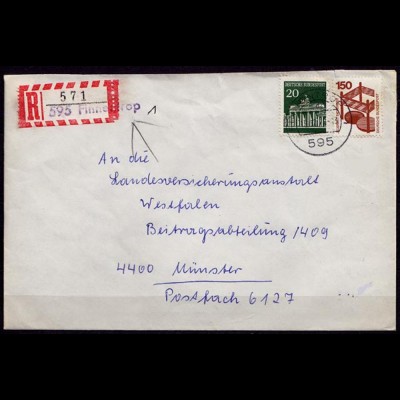 Finnentrop 1972 R-Brief nach Münster Behelfs-R-Zettel (6906