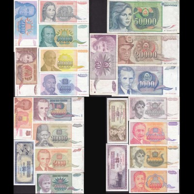 JUGOSLAWIEN - YUGOSLAVIA 22 Stück verschiedene Banknoten (12977