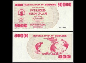 Simbabwe - Zimbabwe 500 Millionen Dollars 2008 Pick 60 UNC (1) (27695