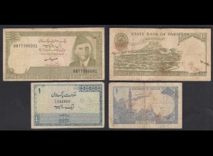 Pakistan 2 old Banknotes 1 + 10 Rupees used (27700