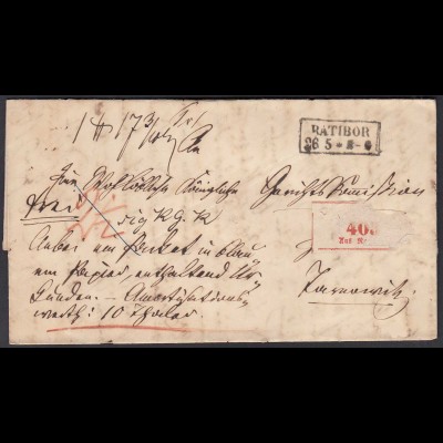 SCHLESIEN RATIBOR R2 Paketbegleitbrief 1861 mit Inhalt Taxierung (25839