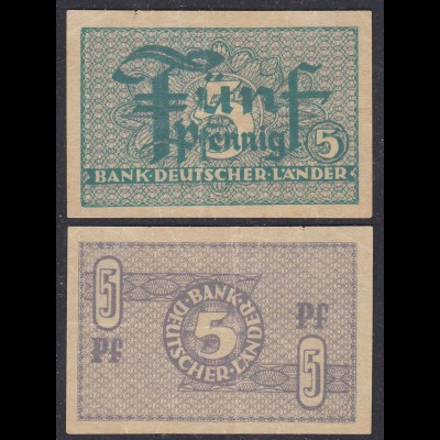 BDL Bank Deutscher Länder 5 Pfennig 1948 Ro 250b F/VF (3/4) (27772