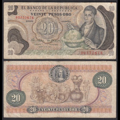 Kolumbien - Colombia 20 Pesos Oro 1969 Pick 409a F- (4-) (27790