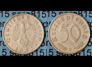 3. Reich - 50 Reichspfennig Swastika-Coin Münze 1943 B Jäger 372 (720