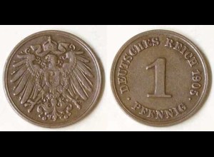 Deutsches Reich - 1 Pfennig Münze 1905 G Jäger 10 (675