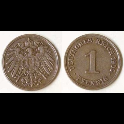 Deutsches Reich - 1 Pfennig Münze 1905 G Jäger 10 (675