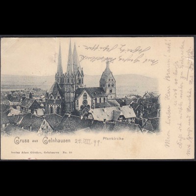 AK Gruss aus Gelnhausen 1899 mit Kirche mit Bahnpost (65065
