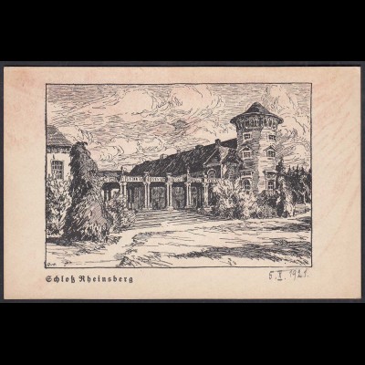 AK 1921 Schloss Rheinsberg Federzeichnung von Dirk van Hees (65087