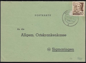 Franz.Zone Baden 1948 Bedatrfskarte Pfullingen nach Simaringen (65165