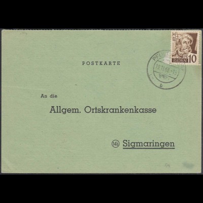 Franz.Zone Baden 1948 Bedatrfskarte Pfullingen nach Simaringen (65165