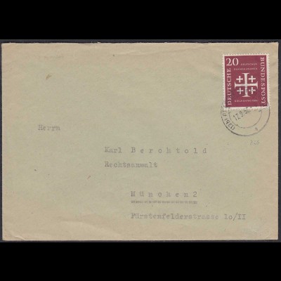 BRD BUND 1956 Mi.236 Bedarfsbrief 20 Pfg.Evang. Kirchentag (65295