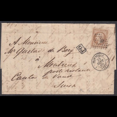 Frankreich - France 1860 Faltbrief mit 40 C. Marseille-Montreux (27859