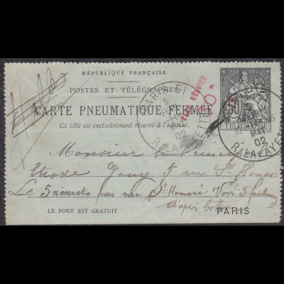 Frankreich - France 1902 Ganzsache Kartenbrief CARTE PNEUMATIQUE FREMEE (27860