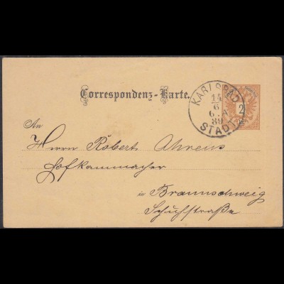 Österreich - Austria 1889 Ganzsache Karlsbad nach Braunschweig (27886