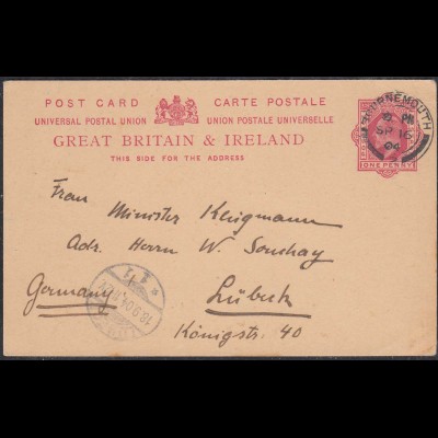 Grossbritannien - Great Britain UK 1904 Postkarte Postal Stationery 1 P. (65339