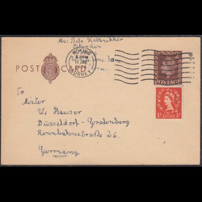 Grossbritannien - Great Britain UK 1956 Post Card aus Woking Surrey (65342