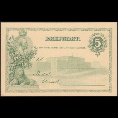 Schweden SVERIGE 1872/1897 Postal Stationery 5 Öre Sonder-Ganzsache ungebraucht