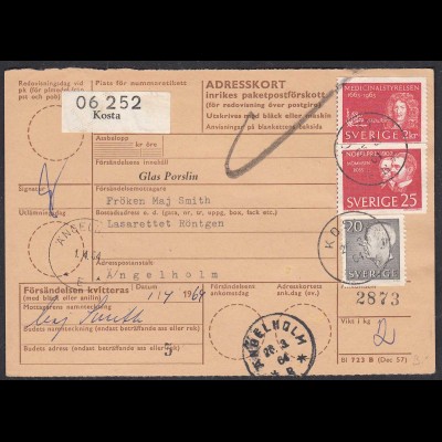 Schweden SVERIGE 1964 Paketkarte von KOSTA nach ÄNGELHOLM (65369