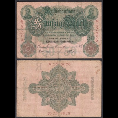 Ro 32 Reichsbanknote 50 Mark 1908 Pick 32 - F- (4-) UDR R Seria A (27903