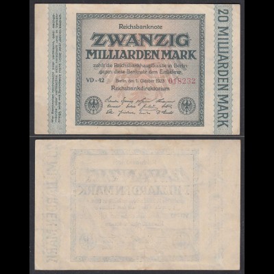 20-Milliarden Mark 1923 Ro 115b Pick 118 Serie VD-42 aXF (2-) (27948