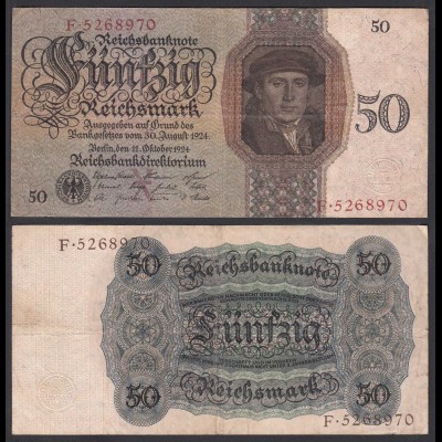 Reichsbanknote - 50 RM 1924 Serie X/F Ro 170a VF (3) RAR (28167