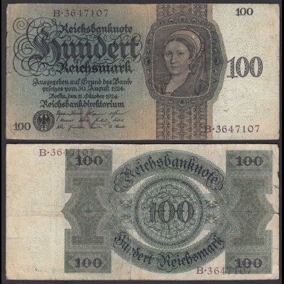 Reichsbanknote - 100 RM 1924 Serie K/B Ro 171a F (4) (28169
