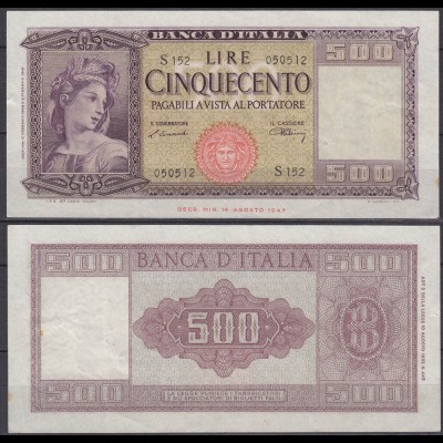 Italien - Italy 500 Lire 1948 Pick 80a VF+ (11618
