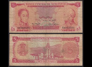 Venezuela 5 Bolivares Banknote 30.9.1969 VG (5) Pick 50c (23939