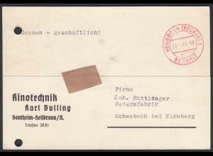 Heilbronn Neckar Gebühr bezahlt 10.1.1946 auf Karte (23732