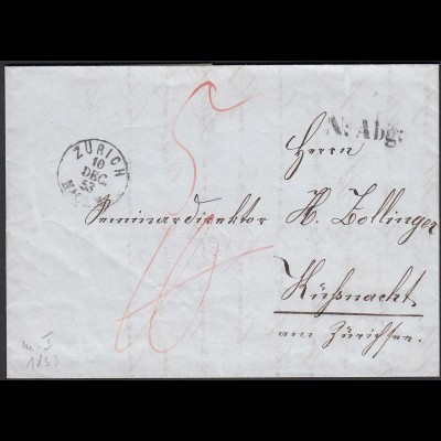 Zürich K1s Schweiz Brief 1853 nach Küssnacht Inhalt Taxiert (23696