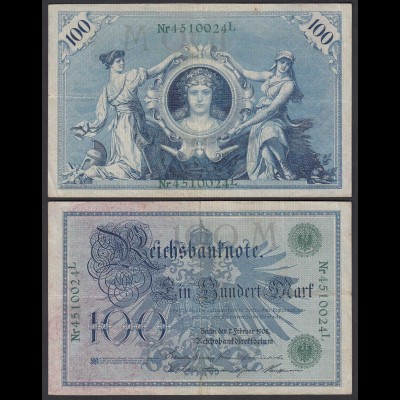 Reichsbanknote 100 Mark 1908 Ro 34 VF (3) UDR M Serie L (24362