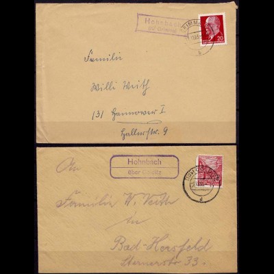 2 Umschläge Posthilfstelle/Landpost Hohnbach Kreis Grimma 1955 + 1963 (7631