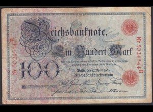 Reichsbanknote 100 Mark 1903 UDR Y Serie B Ro 20 Pick 22 F (4) (28275