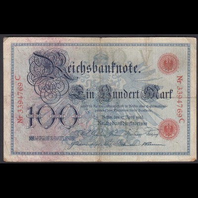 Reichsbanknote 100 Mark 1903 UDR V Serie C Ro 20 Pick 22 F (4) (28276