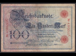 Reichsbanknote 100 Mark 1903 UDR T Serie C Ro 20 Pick 22 F (4) (28278