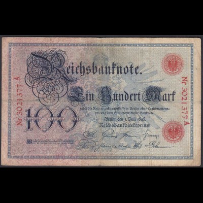 Reichsbanknote 100 Mark 1898 Ro 17 Pick 20 UDR B Serie A - F (4) (28283