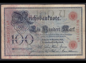 Reichsbanknote 100 Mark 1905 Ro 23b Pick 24 UDR U Serie A - F (4) (28291