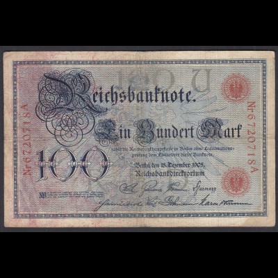 Reichsbanknote 100 Mark 1905 Ro 23b Pick 24 UDR U Serie A - F (4) (28291