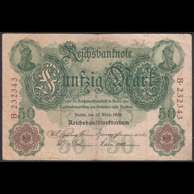 Reichsbanknote 50 Mark 1906 Ro 25a Pick 26 Y/B / F (4) (28302