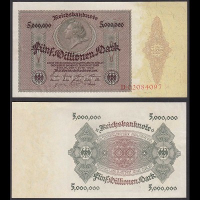 Reichsbanknote 5 Millionen Mark 1923 Ro 88 Serie D aUNC (1-) (28306