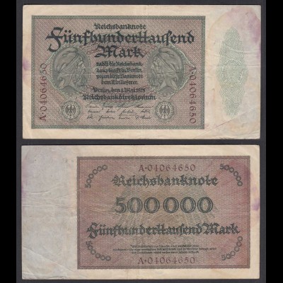 Reichsbanknote 500 Tausend Mark 1923 Ro 87b F (4) Serie A (28311
