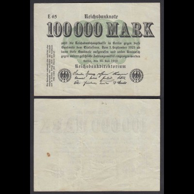 100.000 100000 Mark 1923 Ro 90b Pick 91 - FZ E - BZ 65 - F/VF (3/4) (28356