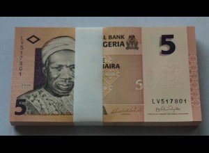 NIGERIA 5 Naira 2006 Pick 32 UNC (1) Bundle á 100 Stück Dealer Lot (90064