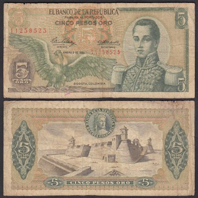 KOLUMBIEN - COLOMBIA 5 Pesos Oro 1961 Pick 406s G (6) (28476