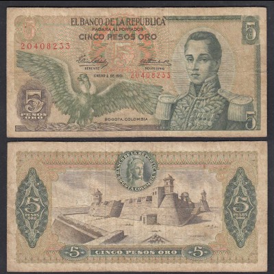KOLUMBIEN - COLOMBIA 5 Pesos Oro 1961 Pick 406s VG (5) (28477