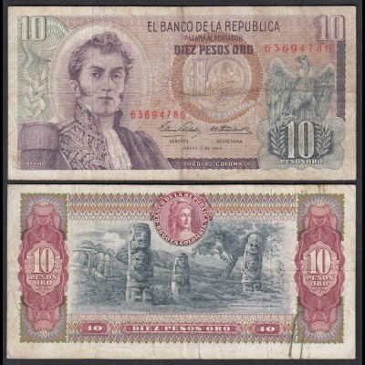 KOLUMBIEN - COLOMBIA 10 Pesos Oro 1969 Pick 407c F (4) (28479