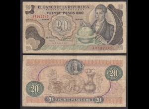 KOLUMBIEN - COLOMBIA 20 Pesos Oro 1973 Pick 409a F (4) (28480